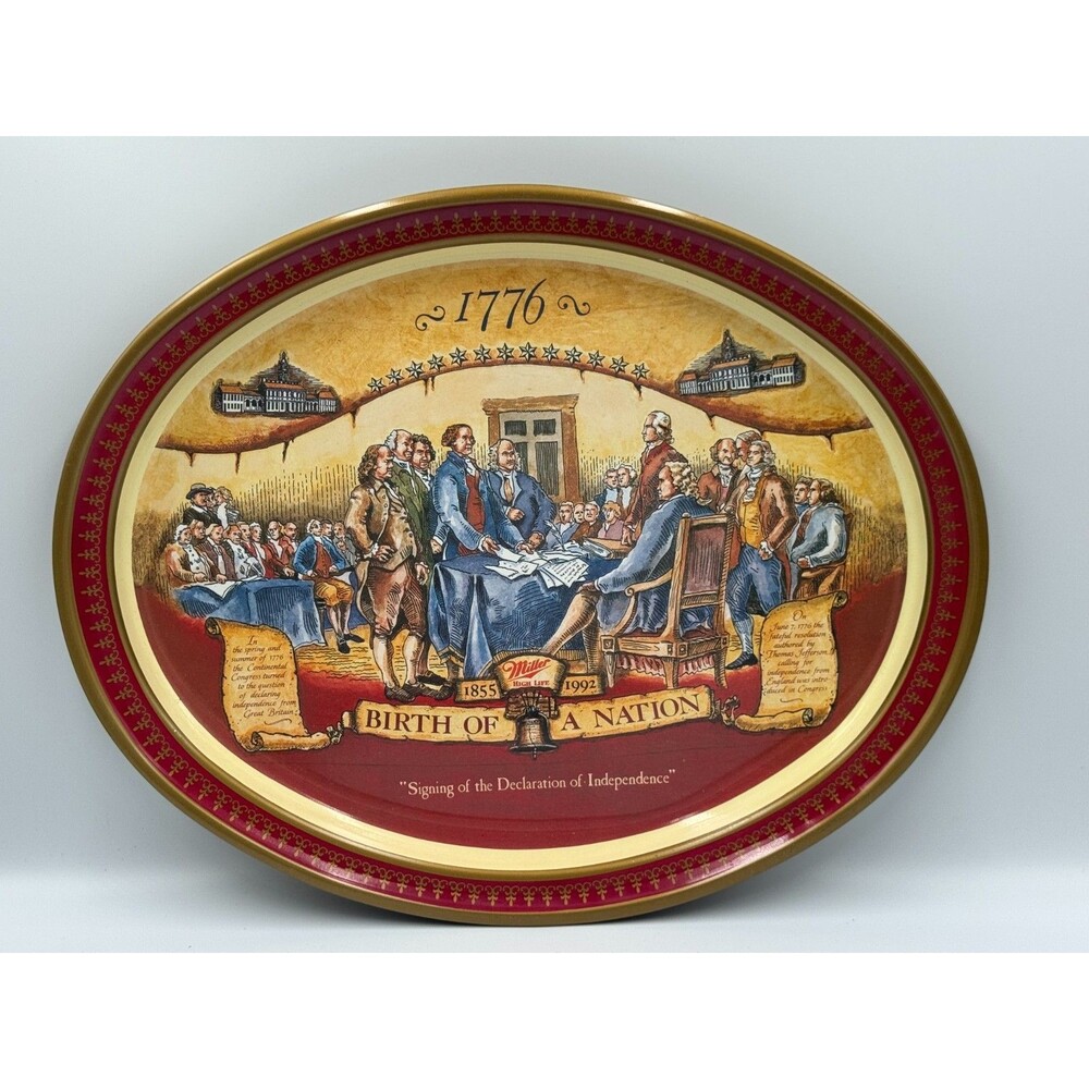 MILLER Birth Of A Nation Declaration Of Independence Metal Serving Platter Tray